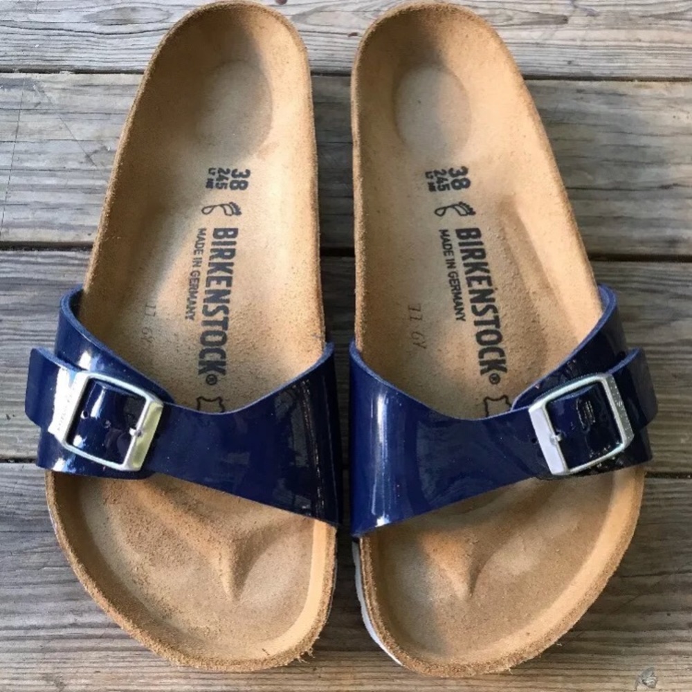 Birkenstock Madrid Patent Dress Blue Birko Flor 38